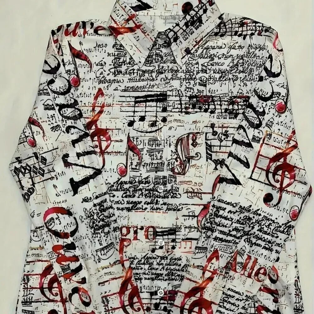 Musical Note Print Shirt (Color: Mixed Color) - Picture 3 of 4